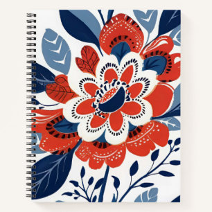 Helderrood en blauw botanisch notitieboek