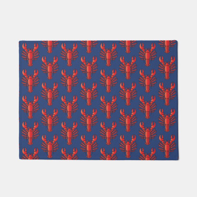 Helderrood en blauw lobster Patroon Kustzee Deurmat (Voorkant)