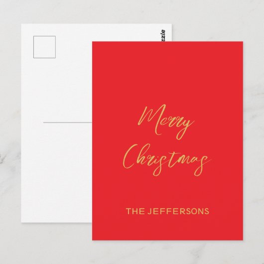Helderrood en gouden kleuren Vrolijk kerstfeest Briefkaart (Voorkant / Achterkant)