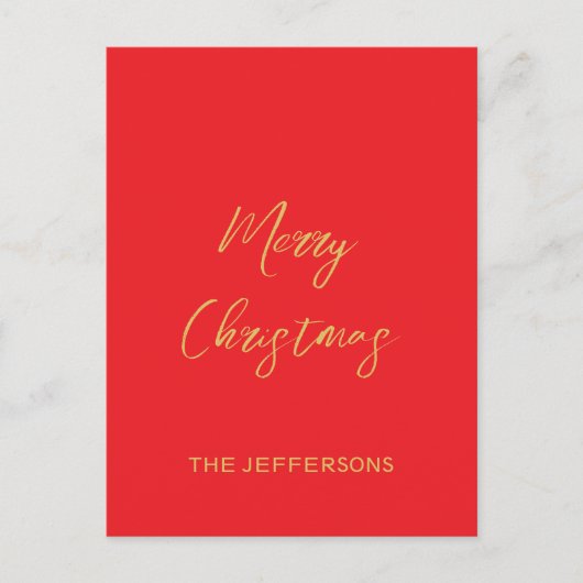 Helderrood en gouden kleuren Vrolijk kerstfeest Briefkaart (Voorkant)