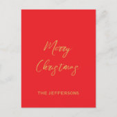 Helderrood en gouden kleuren Vrolijk kerstfeest Feestdagenkaart (Voorkant)