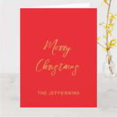 Helderrood en gouden kleuren Vrolijk kerstfeest Kaart (Gele Bloem)