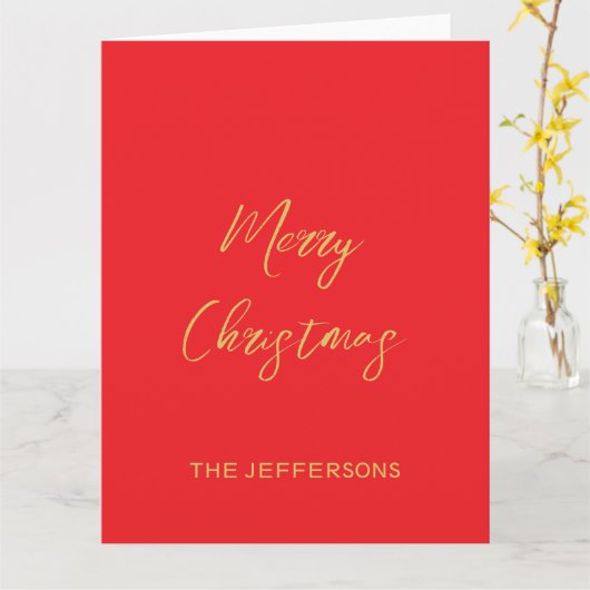 Helderrood en gouden kleuren Vrolijk kerstfeest Kaart (Gele Bloem)