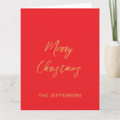 Helderrood en gouden kleuren Vrolijk kerstfeest Kaart (Voorkant)