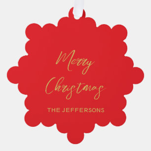 Helderrood en gouden kleuren Vrolijk kerstfeest Ornament Kaart