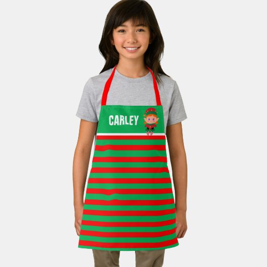 Helderrood en groen elf gepersonaliseerd schort (Insitu)