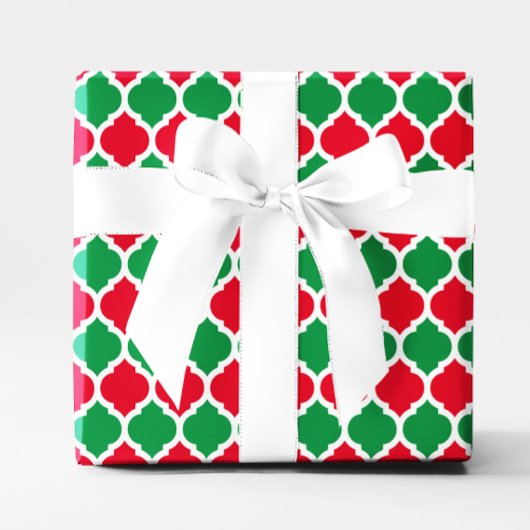 Helderrood en groen kerstquatrefolie cadeaupapier