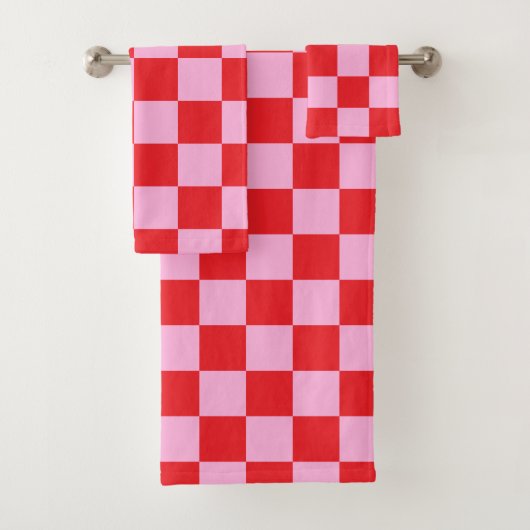Helderrood en lichtroze geruit bad handdoek (Insitu)