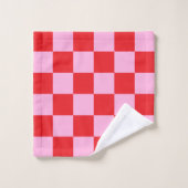 Helderrood en lichtroze geruit bad handdoek (Wasdoekje)