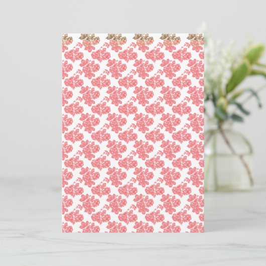 Helderrood en roze bloemendesign cadeaupapier met kaart (Staand voorkant)
