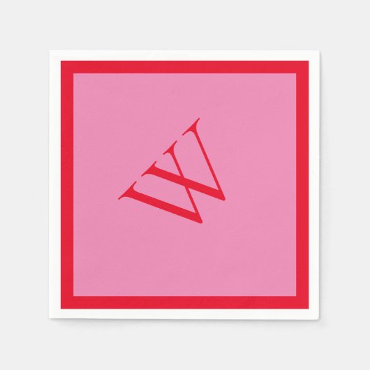 Helderrood en roze monogrammen servet (Voorkant)