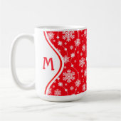 Helderrood en winter wit sneeuwvlok monogram koffiemok (Links)