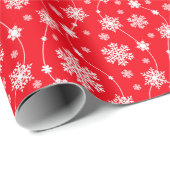 Helderrood en winterwit Snowflake patroon Cadeaupapier (Rol Hoek)