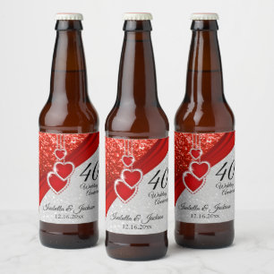 Helderrood en wit glitter bier etiket