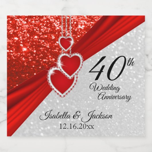 Helderrood en wit glitter bier etiket (Enkel label)