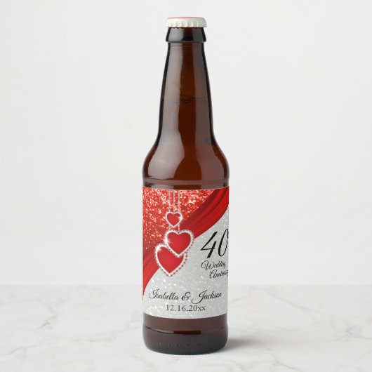 Helderrood en wit glitter bier etiket (Voorkant)