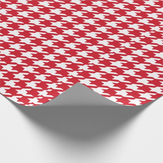 Helderrood en wit houndstooth-patroon cadeaupapier (Hoek)