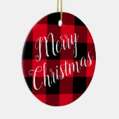 Helderrood en zwart Buffel Plaid Vrolijk Kerstfees Keramisch Ornament (Rechts)