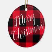 Helderrood en zwart Buffel Plaid Vrolijk Kerstfees Keramisch Ornament (Links)