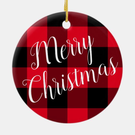 Helderrood en zwart Buffel Plaid Vrolijk Kerstfees Keramisch Ornament (Achterkant)