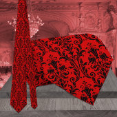 Helderrood en zwart, Floral Damask Wedding Stropdas