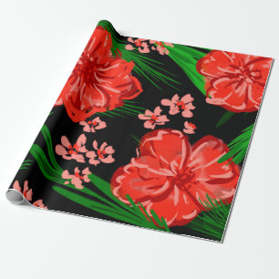 Helderrood Floral kerstontwerp Cadeaupapier