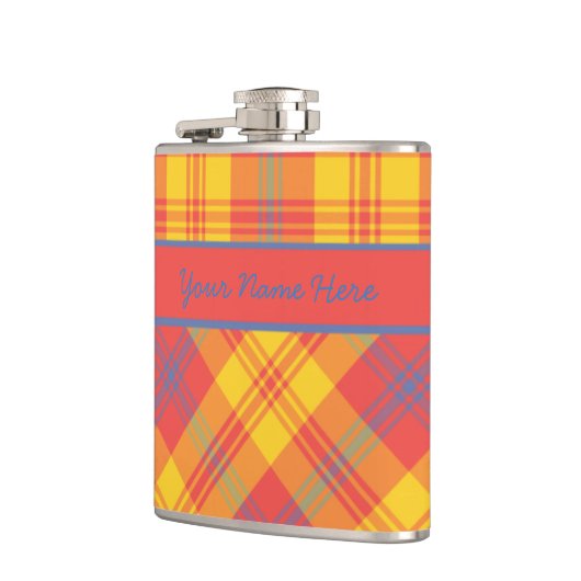 Helderrood, geel en blauw, aangepaste heupkolf heupfles (Links)