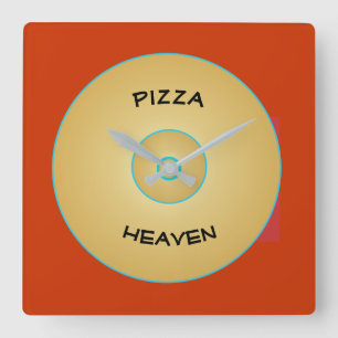 Helderrood Geel met Pizzatekst > Klokken