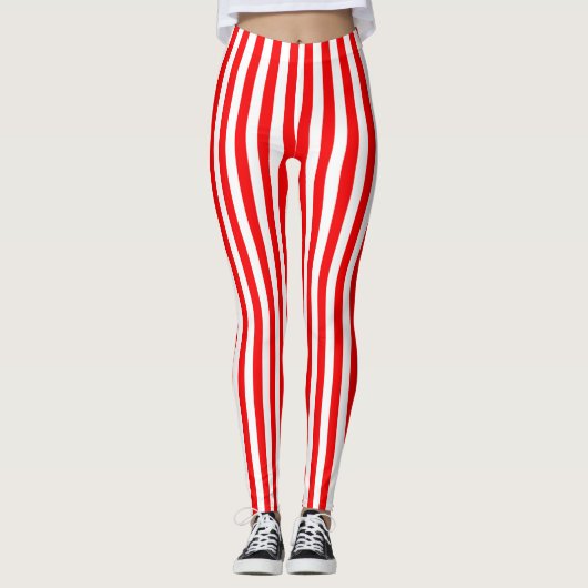 Helderrood gestreept leggings (Voorkant)