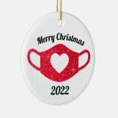 Helderrood glitter Sparkly Heart Face Mask 2020 Keramisch Ornament (Rechts)