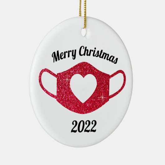 Helderrood glitter Sparkly Heart Face Mask 2020 Keramisch Ornament (Rechts)