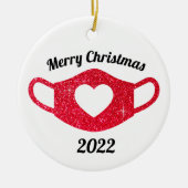 Helderrood glitter Sparkly Heart Face Mask 2020 Keramisch Ornament (Voorkant)