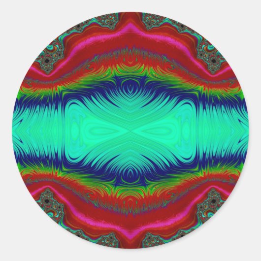 ~ Helderrood groen blauw fractaal ontwerp ~ Ronde Sticker (Voorkant)