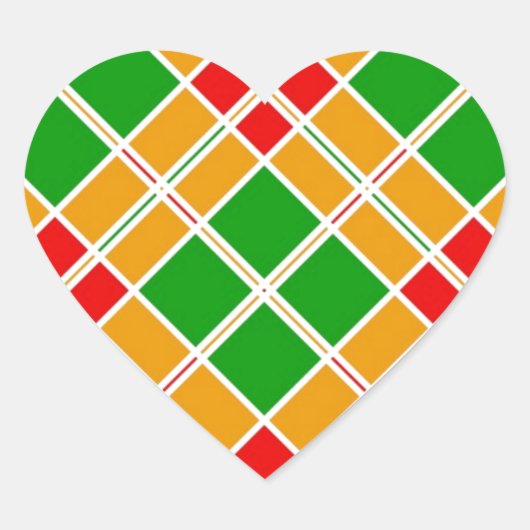 Helderrood groen geel patroon accessoire hart sticker (Voorkant)