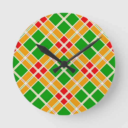 Helderrood groen geel patroon accessoire ronde klok (Voorkant)