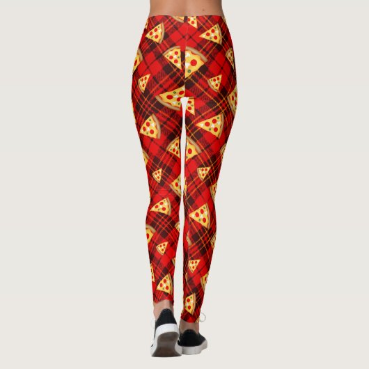 Helderrood kersttaartan Pizza-patroon met tekst Leggings (Achterkant)