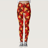 Helderrood kersttaartan Pizza-patroon met tekst Leggings (Voorkant)
