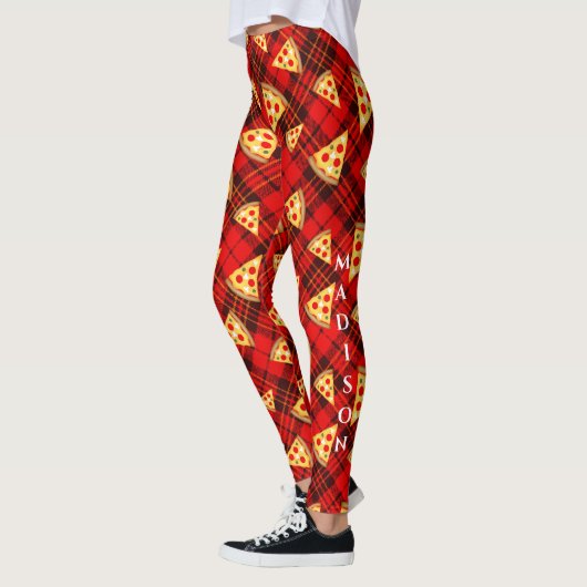 Helderrood kersttaartan Pizza-patroon met tekst Leggings (Links)