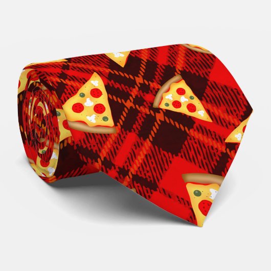 Helderrood kersttaartan Pizza patroon Stropdas (Opgerold)