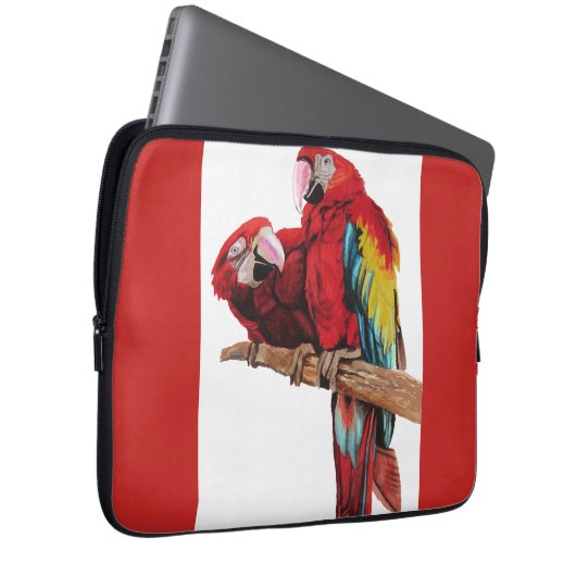 Helderrood Macaw Parrots Waterverf Laptop Hoesje Laptop Sleeve (Voorkant Rechts)