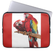Helderrood Macaw Parrots Waterverf Laptop Hoesje Laptop Sleeve (Voorkant)