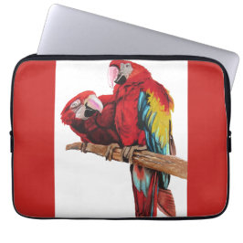 Helderrood Macaw Parrots Waterverf Laptop Hoesje Laptop Sleeve