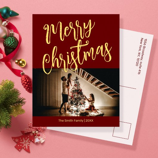 Helderrood met je kerstfoto feestdagenkaart