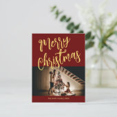 Helderrood met je kerstfoto feestdagenkaart (Staand voorkant)