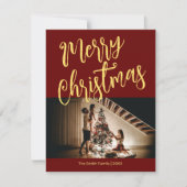 Helderrood met je kerstfoto feestdagenkaart (Voorkant)