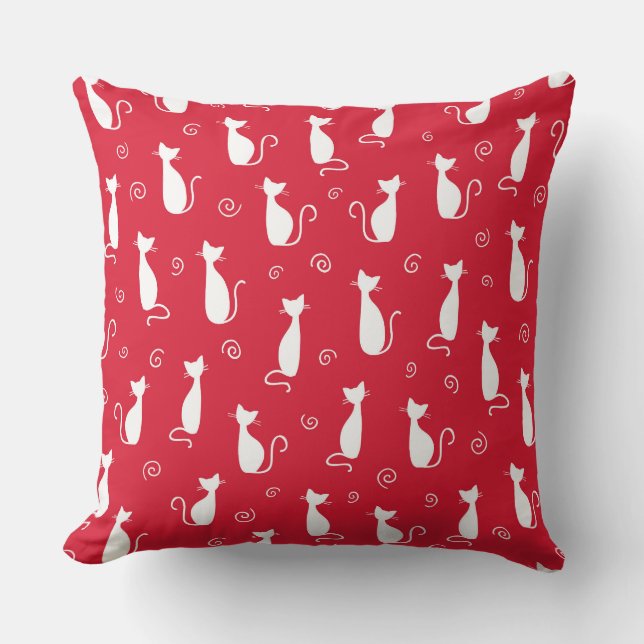 HELDERROOD MET WITTE KAT SILHOUETTEN KUSSEN (Voorkant)