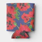 Helderrood-oosterse papavers op blauw blikjeskoeler (Voorkant)