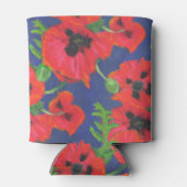 Helderrood-oosterse papavers op blauw blikjeskoeler (Achterkant)