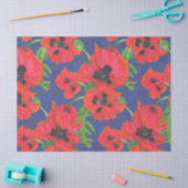 Helderrood-oosterse papavers op blauw tissuepapier (Craft)