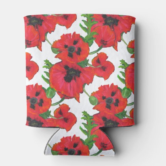 Helderrood-oosterse papavers op wit blikjeskoeler (Achterkant)